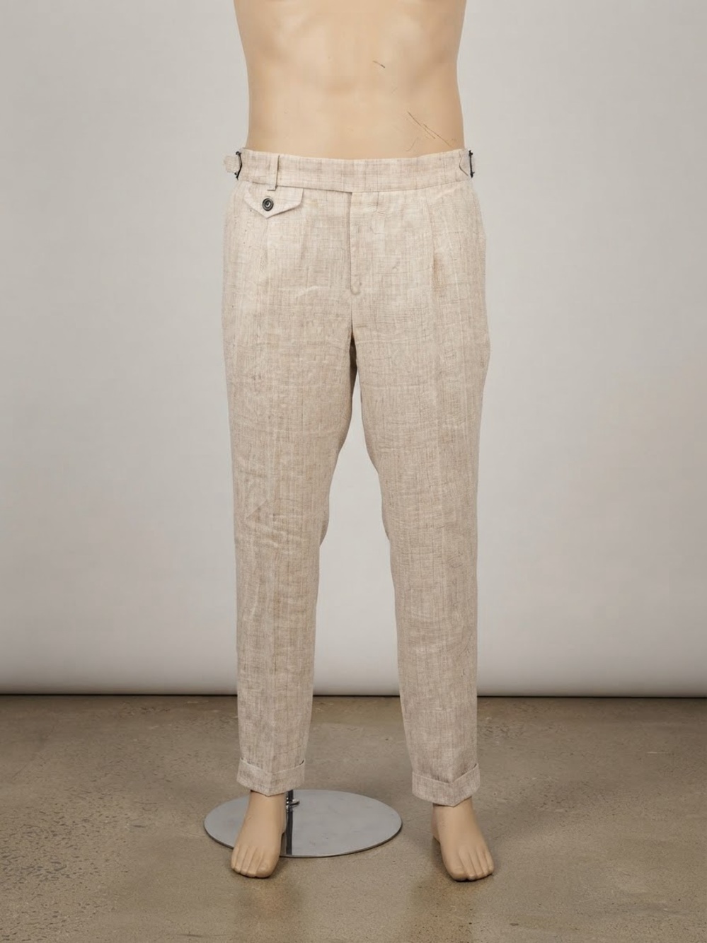 SuitSupply Brentwood 100% Linen Pleated Trousers Beige Houndstooth Sz 52/36 (US